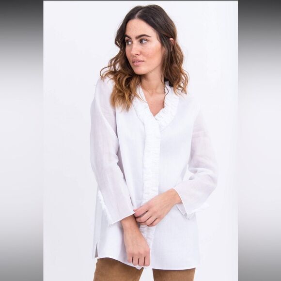 MaxMara Gabry ruffles button up shirt. Ramie material - Picture 1 of 16